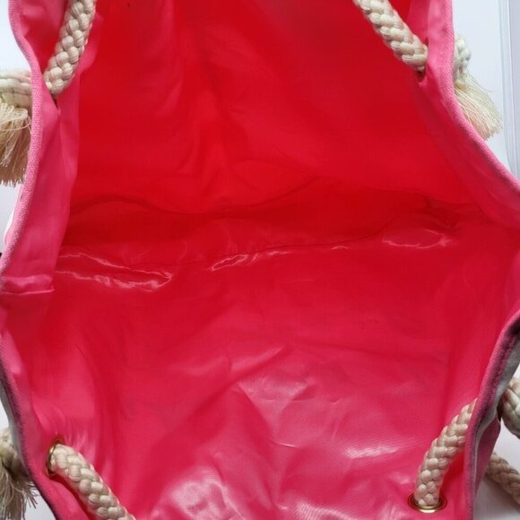 Victorias Secret Pink White Stripe Canvas Take Me To The Beach Tote Rope Handles - Picture 8 of 11